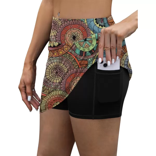 LouKeith Tennis Skirt with Shorts High Waisted Golf Skirts Dressy Casual Workout Athletic Skorts for Women with 4 PocketsPattern 3bohemian Circle