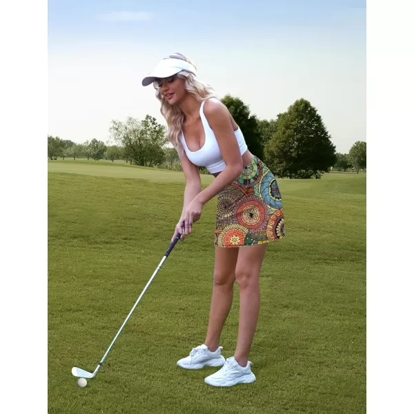 LouKeith Tennis Skirt with Shorts High Waisted Golf Skirts Dressy Casual Workout Athletic Skorts for Women with 4 PocketsPattern 3bohemian Circle