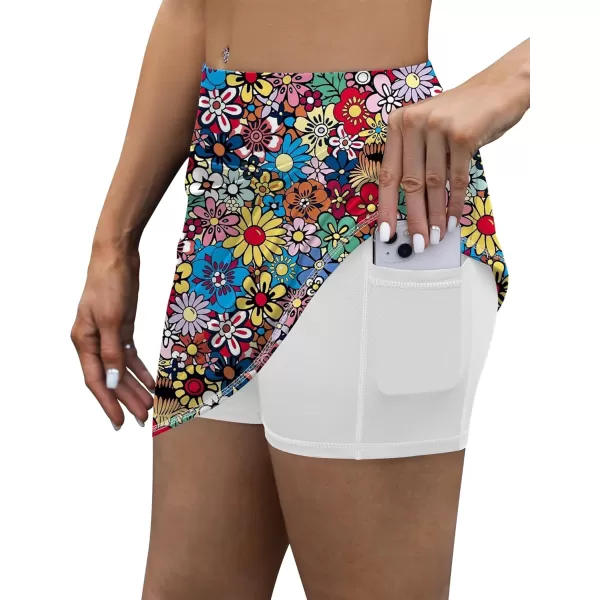 LouKeith Tennis Skirt with Shorts High Waisted Golf Skirts Dressy Casual Workout Athletic Skorts for Women with 4 PocketsPattern 4colorful Flowers