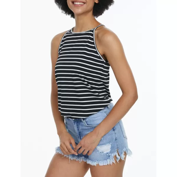 LouKeith Womens Tanks Tops Yoga Workout Running Halter Sleeveless Racerback Casual ShirtsBlack Stripe