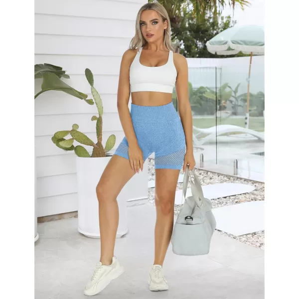 LouKeith Womens Workout Shorts Butt Lifting Gym Shorts High Waisted Seamless Yoga Biker Running Athletic ShortsBlue