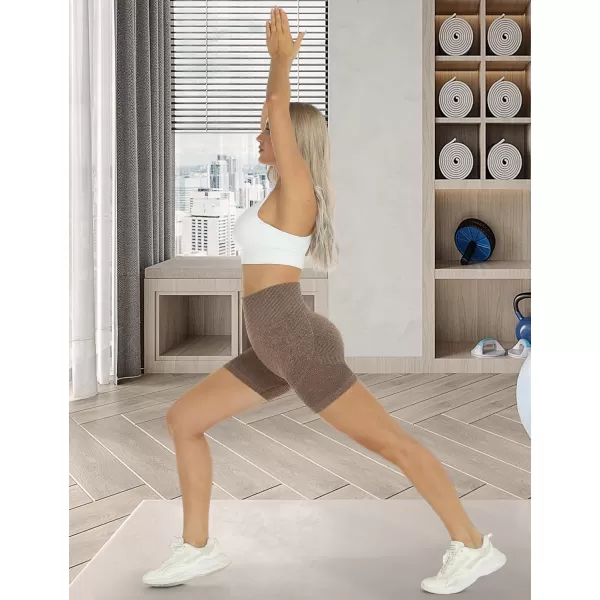 LouKeith Womens Workout Shorts Butt Lifting Gym Shorts High Waisted Seamless Yoga Biker Running Athletic ShortsBrown