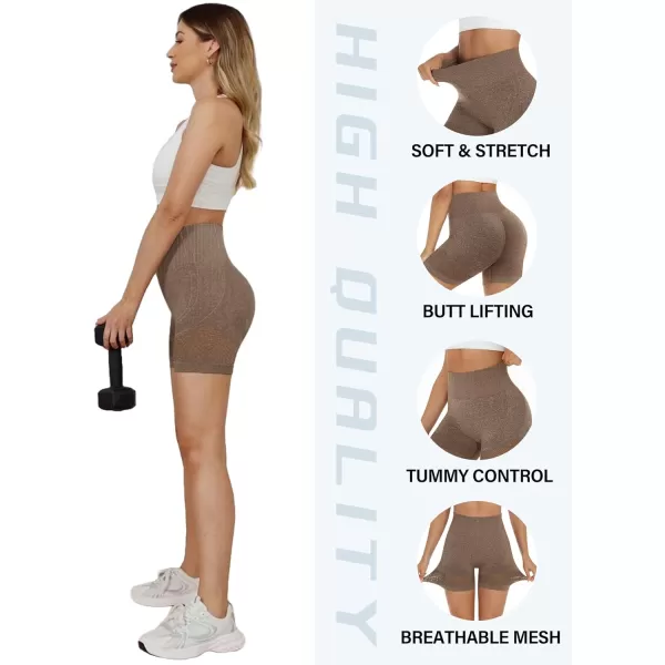 LouKeith Womens Workout Shorts Butt Lifting Gym Shorts High Waisted Seamless Yoga Biker Running Athletic ShortsBrown