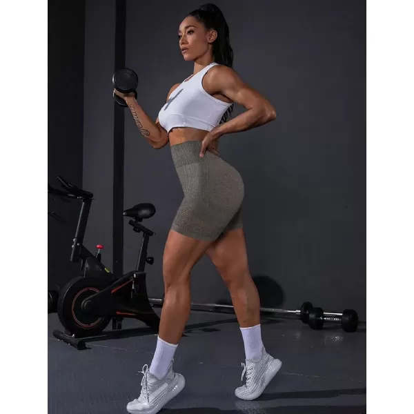 LouKeith Womens Workout Shorts Butt Lifting Gym Shorts High Waisted Seamless Yoga Biker Running Athletic ShortsCoffee Grey