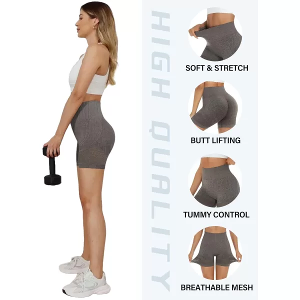 LouKeith Womens Workout Shorts Butt Lifting Gym Shorts High Waisted Seamless Yoga Biker Running Athletic ShortsCoffee Grey