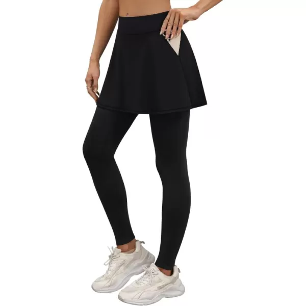 LouKeith Skirted Leggings for Women Athletic Skirt with Leggings Tennis Skirt Yoga Running Golf Skirts with 4 PocketsBlack