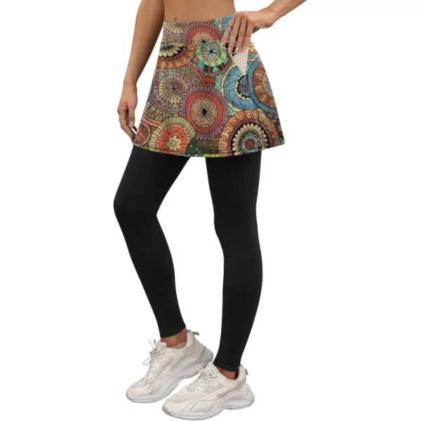 LouKeith Skirted Leggings for Women Athletic Skirt with Leggings Tennis Skirt Yoga Running Golf Skirts with 4 PocketsPattern 3bohemian Circle