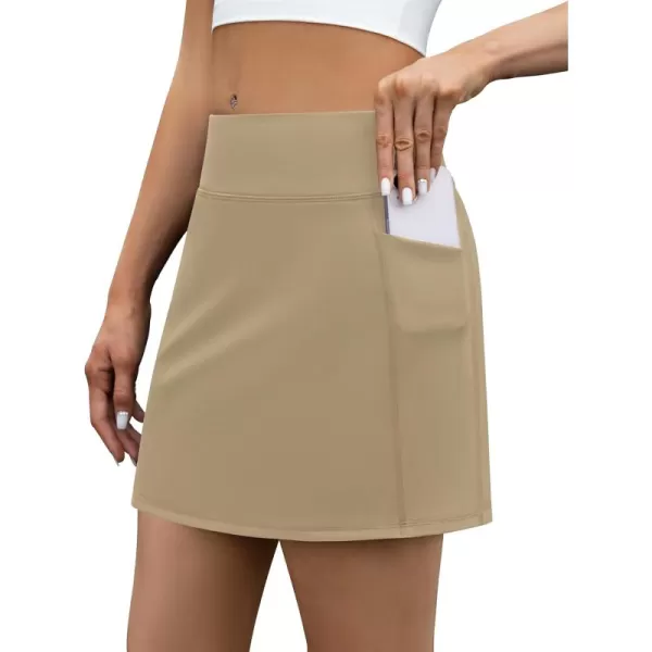 LouKeith Tennis Skirt with Shorts High Waisted Golf Skirts Dressy Casual Workout Athletic Skorts for Women with 4 PocketsKhaki