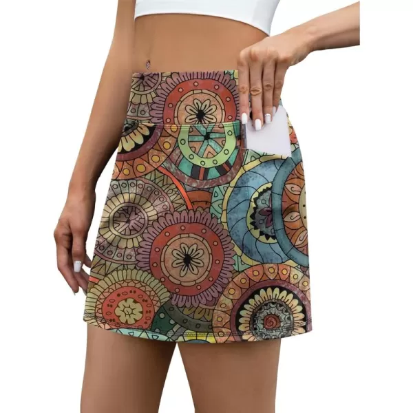 LouKeith Tennis Skirt with Shorts High Waisted Golf Skirts Dressy Casual Workout Athletic Skorts for Women with 4 PocketsPattern 3bohemian Circle
