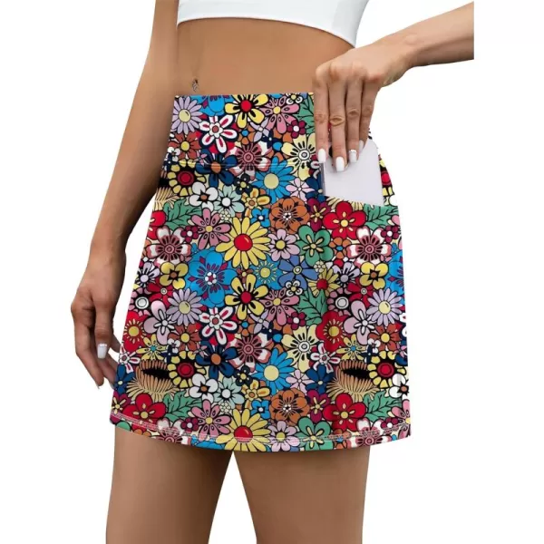 LouKeith Tennis Skirt with Shorts High Waisted Golf Skirts Dressy Casual Workout Athletic Skorts for Women with 4 PocketsPattern 4colorful Flowers