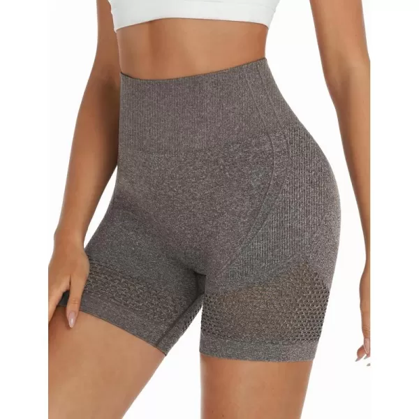 LouKeith Womens Workout Shorts Butt Lifting Gym Shorts High Waisted Seamless Yoga Biker Running Athletic ShortsCoffee Grey