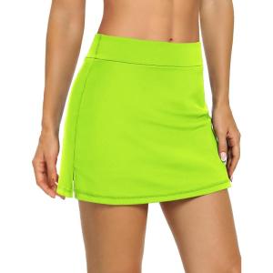 imageLouKeith Tennis Skirts for Women Golf Athletic Activewear Skorts Mini Summer Workout Running Shorts with PocketsFluorescent Green