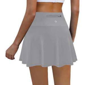 imageLouKeith Womens Tennis Skirt High Waisted Athletic Skorts Running Casual Pickle Ball Golf Skirts with PocketsLight Gray