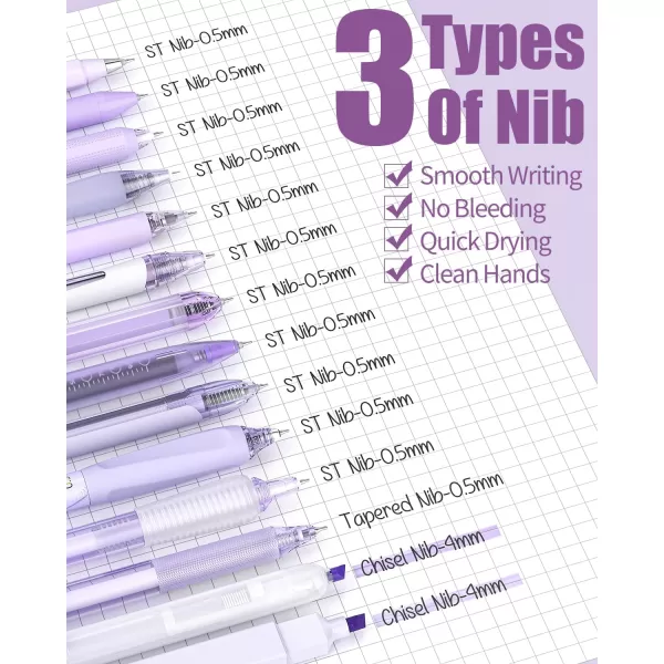 Four Candies 14Pack Pastel Gel Ink Pen SetCute Retractable 05mm Fine Point PenNote Taking Aesthetic Pens12 Pack Black Ink Pens with 2Pcs Highlighter Smooth Writing Pens for School OfficePurplePurple