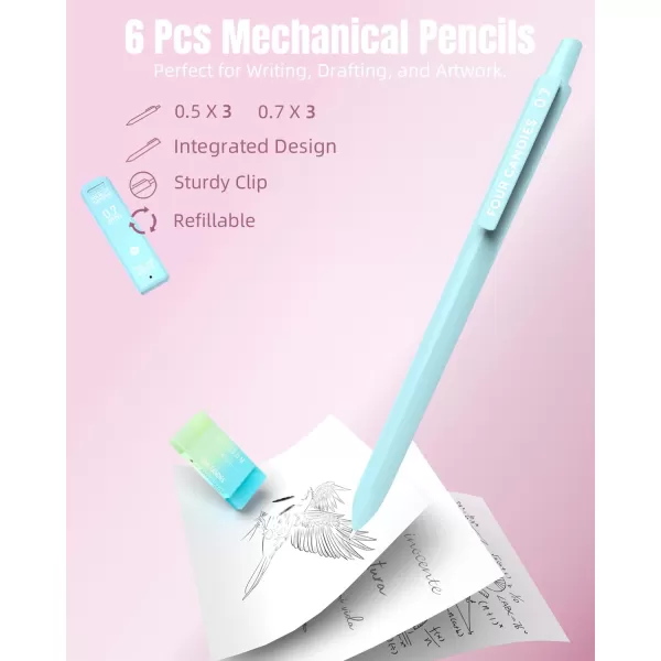 Four Candies 39 PCS Aesthetic School Supplies with Cute Pen Case 12 Pastel Highlighters 5 Black Ink Gel Pens 6 Mechanical Pencils Set 05 ampamp 07 mm for Students Stationary College Essentials PinkPink