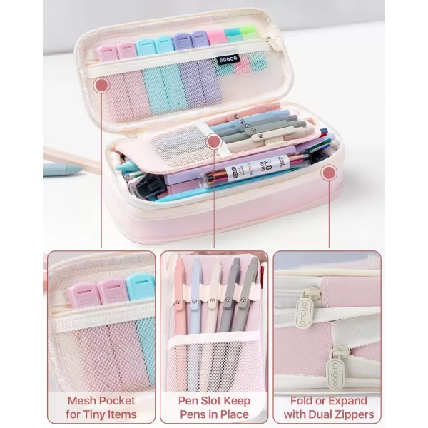 imageFour Candies 56 PCS Aesthetic School Supplies with Large Pencil Case 6 Colored Ballpoint Pens 12 Pastel Highlighters 5 Black Ink Gel Pens 9 Mechanical Pencils 0520mm Student Essentials PinkPink