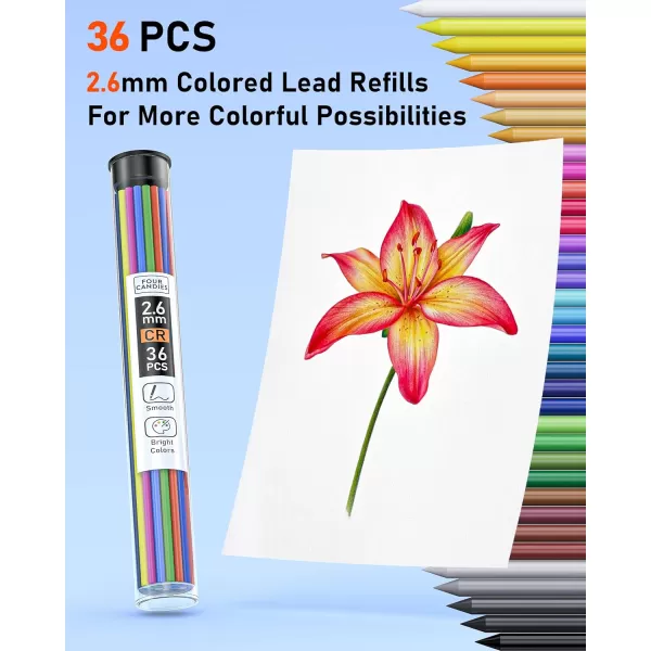 Four Candies Mechanical Colored Pencils Erasable Mechanical Pencils with Sharpener and Bag Aesthetic Drafting Tools Ideal for School Supplies Stationery Supplies 26mm 36Pcs