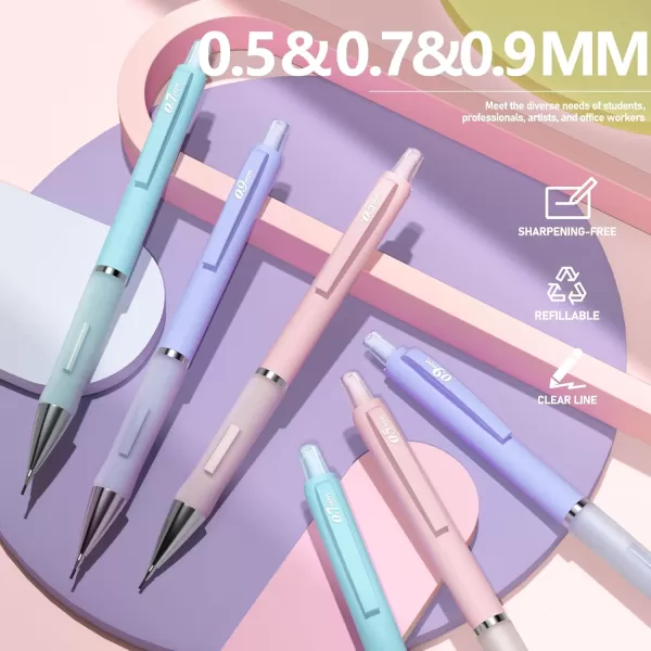 imageFour Candies Pastel Mechanical Pencil Set  6PCS 05 mm ampamp 07mm Pencils with 360PCS HB 2 Lead Refills 3PCS Erasers and 9PCS Eraser Refills Cute School Supplies Stuff for Student Writing Drawing05mm  07mm  09mm