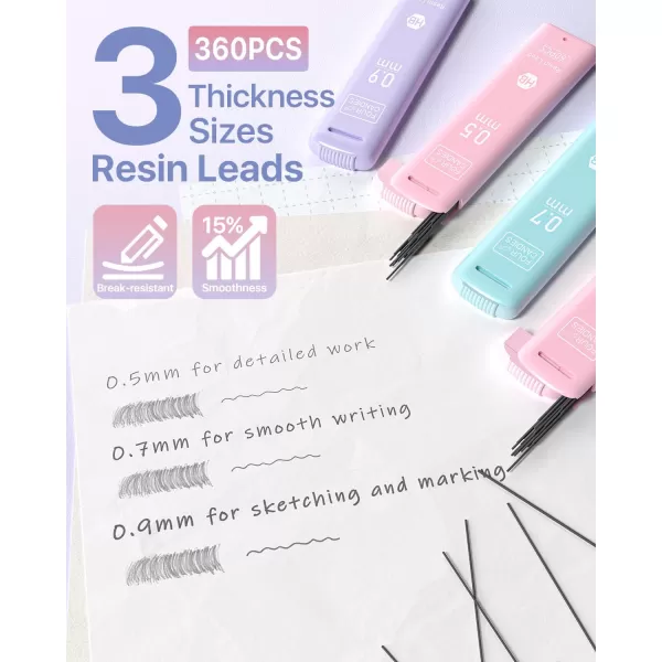 imageFour Candies Pastel Mechanical Pencil Set  6PCS 05 mm ampamp 07mm Pencils with 360PCS HB 2 Lead Refills 3PCS Erasers and 9PCS Eraser Refills Cute School Supplies Stuff for Student Writing Drawing05mm  07mm  09mm