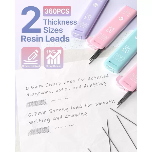 imageFour Candies Pastel Mechanical Pencil Set  6PCS 05 mm ampamp 07mm Pencils with 360PCS HB 2 Lead Refills 3PCS Erasers and 9PCS Eraser Refills Cute School Supplies Stuff for Student Writing Drawing05mm  07mm