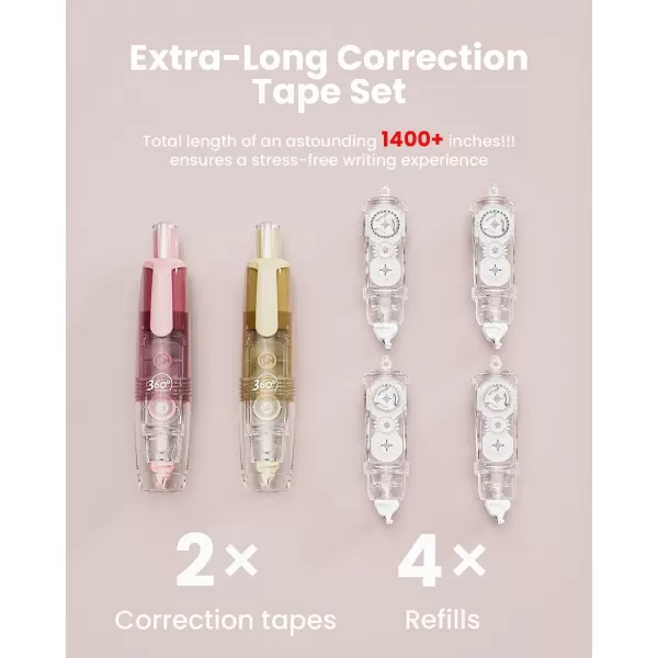 Four Candies Refillable Retractable White Out Correction Tape 2PCS Cute White Out with 4 Extra Refills Easy to Use Mini Aesthetic Pen Shaped Applicator for School Office Supplies Pink ApricotPinkApricot