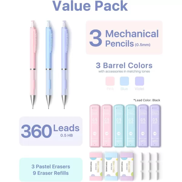 imageFour Candies 09 Mechanical Pencil Set with 09mm 2 Lead Refills Pastel Erasers ampamp 9 Eraser Refills 13Count Pack Cute Aesthetic School Supplies for Writing Drawing and Sketching05 mm