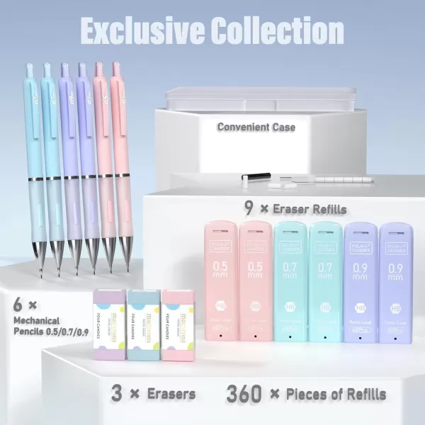 imageFour Candies 07mm Mechanical Pencil Set with Case  Pastel Mechanical Pencil Set