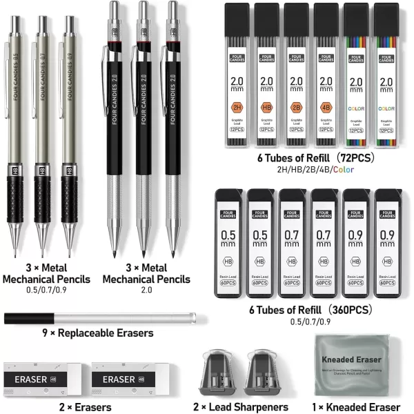 imageFour Candies 25PCS Art Mechanical Pencil Set  Mechanical Pencil Set Silver