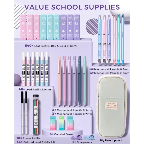 imageFour Candies 36PCS Aesthetic School Supplies in Large Capacity Pencil Case 12PCS Mechanical Pencils 0520mm with 624PCS Lead Refills Cute Pencils Ideal for Writing Drawing ampamp Drafting PinkGreen