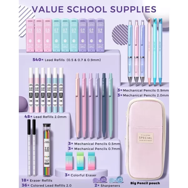 imageFour Candies 36PCS Aesthetic School Supplies in Large Capacity Pencil Case 12PCS Mechanical Pencils 0520mm with 624PCS Lead Refills Cute Pencils Ideal for Writing Drawing ampamp Drafting PinkPink