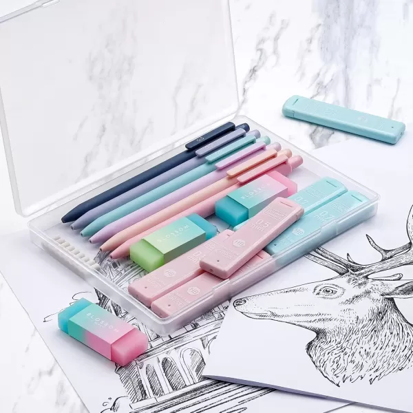 imageFour Candies Cute Mechanical Pencil Set 6PCS Pastel Mechanical Pencils 05 mm ampamp 07mm ampamp 09mm with 360PCS Leads 3PCS Erasers and 9PCS Eraser Refills Aesthetic Pencils for Girls Writing Art Drawing05mm  07mm