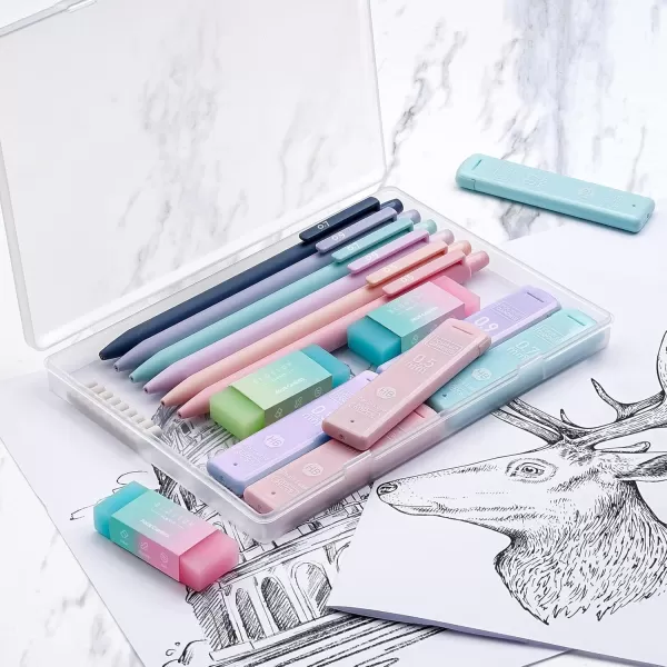 imageFour Candies Cute Mechanical Pencil Set 6PCS Pastel Mechanical Pencils 05 mm ampamp 07mm ampamp 09mm with 360PCS Leads 3PCS Erasers and 9PCS Eraser Refills Aesthetic Pencils for Girls Writing Art Drawing05mm  07mm  09mm