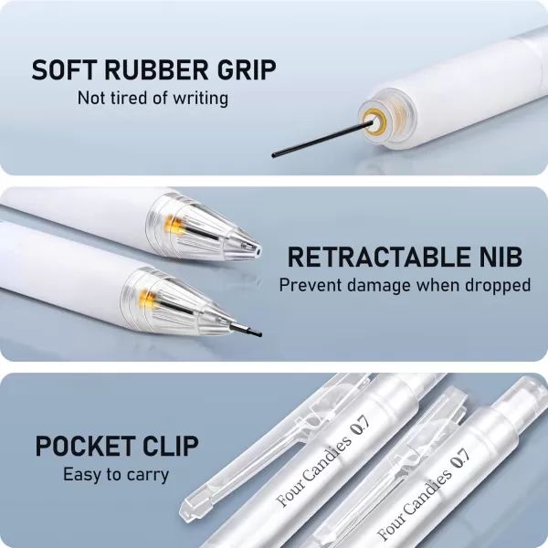 imageFour Candies Cute Mechanical Pencil Set with Case  3PCS Pencils 07mm with 180PCS HB Lead Refills 3PCS Erasers 9PCS Eraser Refills White Clear Mechanical Pencil for Students Drawing WritingWhite07MM