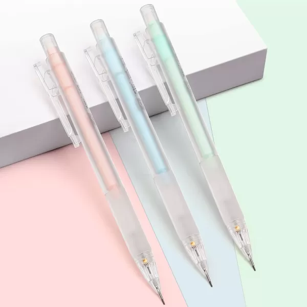 imageFour Candies Cute Mechanical Pencil Set with Case  3PCS Pencils 07mm with 180PCS HB Lead Refills 3PCS Erasers 9PCS Eraser Refills White Clear Mechanical Pencil for Students Drawing WritingColourful05MM