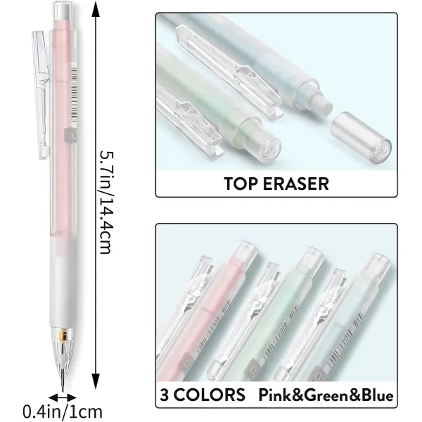 imageFour Candies Cute Mechanical Pencil Set with Case  3PCS Pencils 07mm with 180PCS HB Lead Refills 3PCS Erasers 9PCS Eraser Refills White Clear Mechanical Pencil for Students Drawing WritingColourful05MM