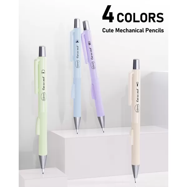 imageFour Candies Cute Mechanical Pencil Set with Case 4PCS 05mm Pastel Fast Click Aesthetic Mechanical Pencils with 480PCS HB Lead Refills 2 Erasers 12 Eraser Refills School Supplies for Girls Writing05MM