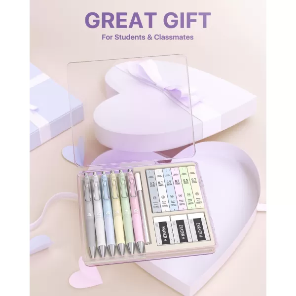 imageFour Candies Pastel Mechanical Pencil Set6PCS Cute Mechanical Pencils with 432PCS 05 ampamp 07 mm HB2B Leads 3PCS Erasers 9PCS Eraser RefillsSchool Supplies for Writing Drawing ampamp Sketching