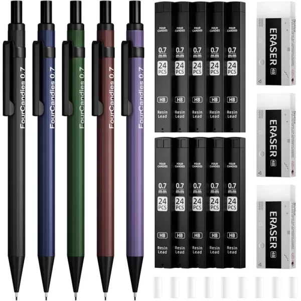 imageFour Candies 07mm Mechanical Pencil Set with Case  09mm Metal Mechanical Pencil Set with Case