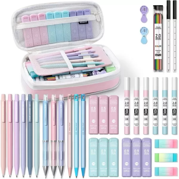 imageFour Candies 36PCS Aesthetic School Supplies in Large Capacity Pencil Case 12PCS Mechanical Pencils 0520mm with 624PCS Lead Refills Cute Pencils Ideal for Writing Drawing ampamp Drafting PinkPink