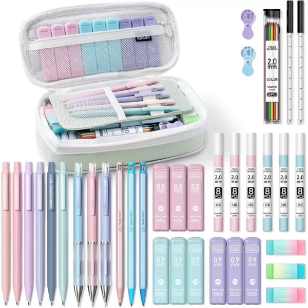 imageFour Candies 36PCS Aesthetic School Supplies in Large Capacity Pencil Case 12PCS Mechanical Pencils 0520mm with 624PCS Lead Refills Cute Pencils Ideal for Writing Drawing ampamp Drafting PinkGreen