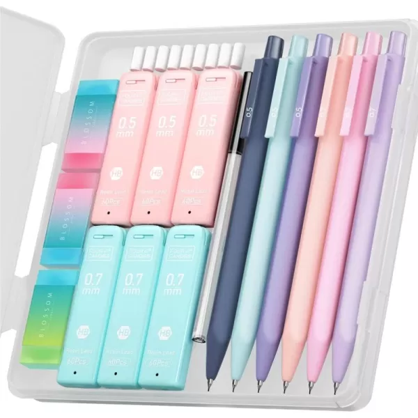 imageFour Candies Cute Mechanical Pencil Set 6PCS Pastel Mechanical Pencils 05 mm ampamp 07mm ampamp 09mm with 360PCS Leads 3PCS Erasers and 9PCS Eraser Refills Aesthetic Pencils for Girls Writing Art Drawing05mm  07mm