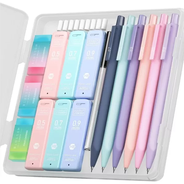 imageFour Candies Cute Mechanical Pencil Set 6PCS Pastel Mechanical Pencils 05 mm ampamp 07mm ampamp 09mm with 360PCS Leads 3PCS Erasers and 9PCS Eraser Refills Aesthetic Pencils for Girls Writing Art Drawing05mm  07mm  09mm