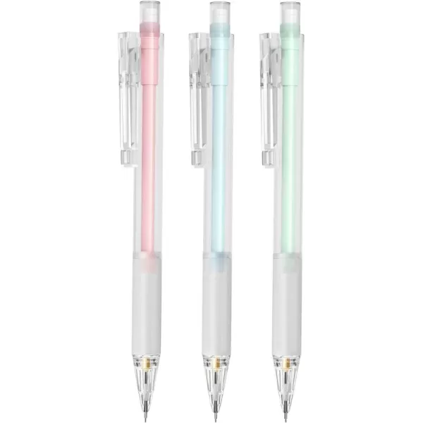 imageFour Candies Cute Mechanical Pencil Set with Case  3PCS Pencils 07mm with 180PCS HB Lead Refills 3PCS Erasers 9PCS Eraser Refills White Clear Mechanical Pencil for Students Drawing WritingColourful05MM