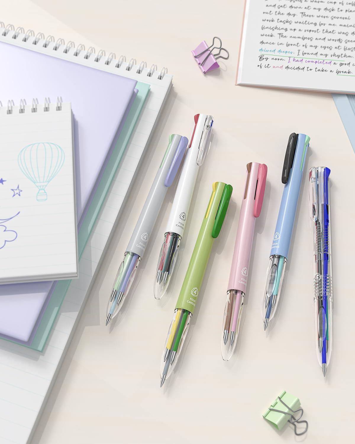 imageFour Candies 6 PCS Multicolor Pen 05mm Colored Pens 4in1 Multicolor Ink Pens 18 Colors Retractable Ink Pens for Office School Supplies