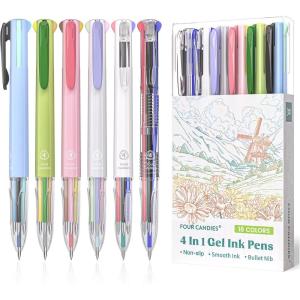 imageFour Candies 6 PCS Multicolor Pen 05mm Colored Pens 4in1 Multicolor Ink Pens 18 Colors Retractable Ink Pens for Office School Supplies