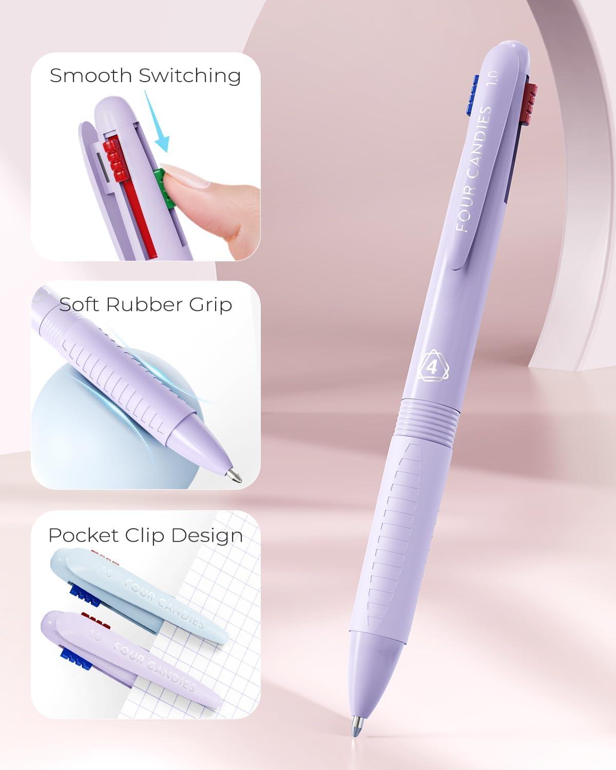 imageFour Candies Multicolor Pens 4in1 Colored Pen 9 Pack 10mm 4 Color Pens Quick Dry Nurse Pens Smooth Writing Colored Ink Pens Comfort Grip ampamp Macaron Office And School Supplies Gifts For Girl
