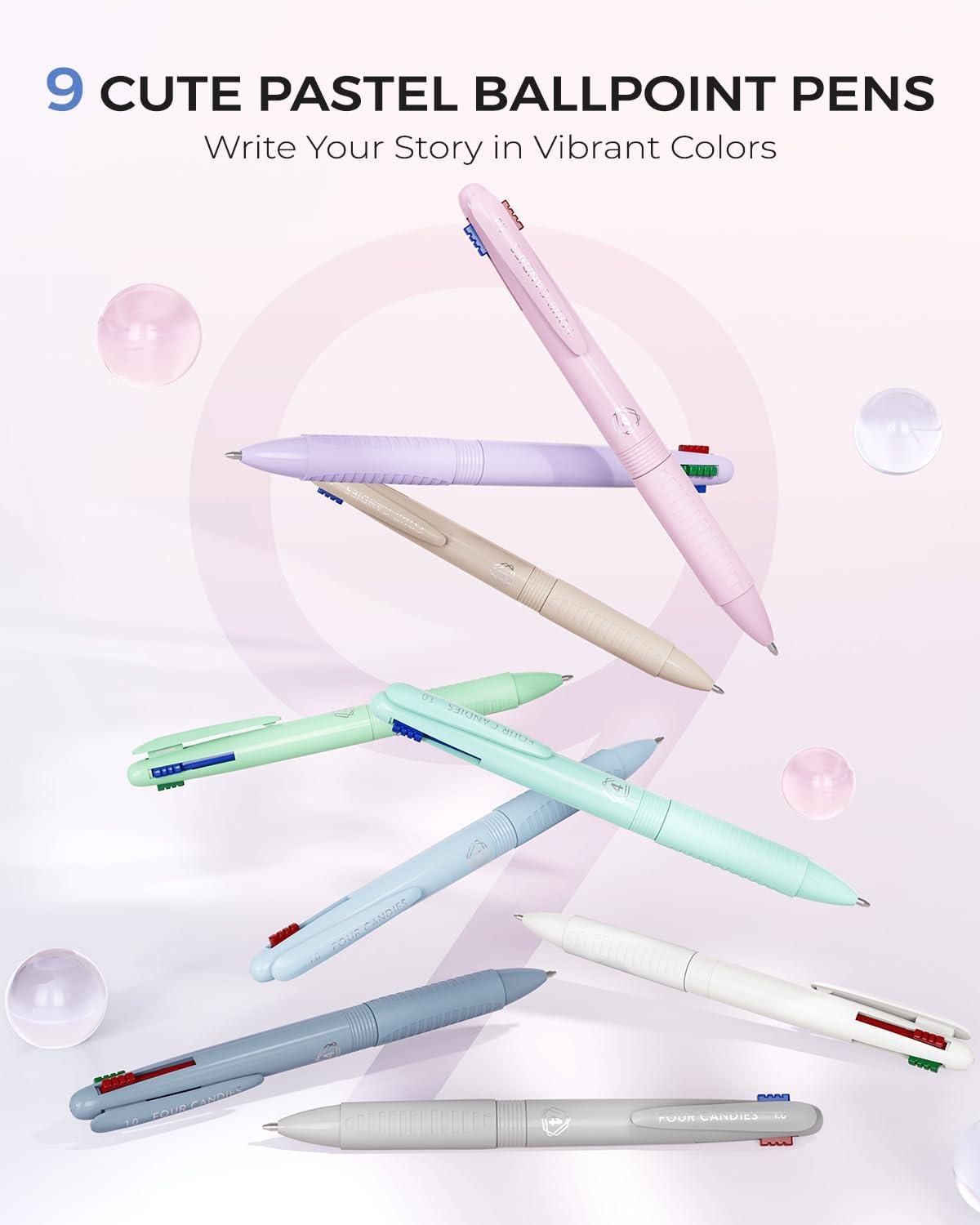 imageFour Candies Multicolor Pens 4in1 Colored Pen 9 Pack 10mm 4 Color Pens Quick Dry Nurse Pens Smooth Writing Colored Ink Pens Comfort Grip ampamp Macaron Office And School Supplies Gifts For Girl