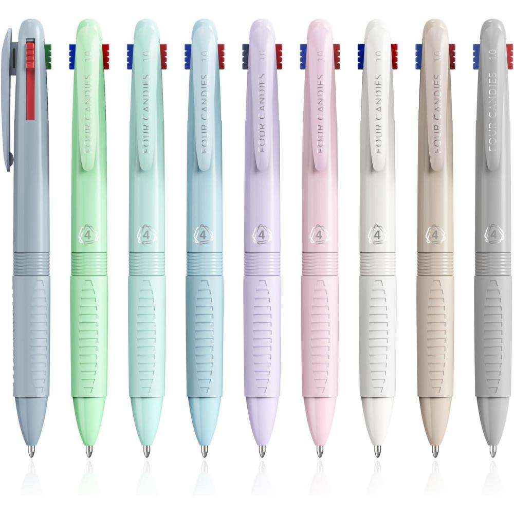 imageFour Candies Multicolor Pens 4in1 Colored Pen 9 Pack 10mm 4 Color Pens Quick Dry Nurse Pens Smooth Writing Colored Ink Pens Comfort Grip ampamp Macaron Office And School Supplies Gifts For Girl