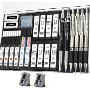 imageFour Candies 27PCS Art Mechanical Pencil Set with Case 4PCS Metal Drawing Pencil 03 05 07 09 mm ampamp 2PCS 2mm Lead Holder HB 2H 2B 4B Color with 552 Graphite Lead Refills for Drawing Sketching03mm05mm07mm09mm20mm