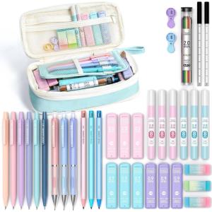 imageFour Candies 36PCS Aesthetic School Supplies Mechanical Pencil Set 05mm 07mm 09mm ampamp 20mm with 624 Lead Refills Back to School Supplies for Writing ampamp Drawing Ideal Stationary Set Gift BlueBlue